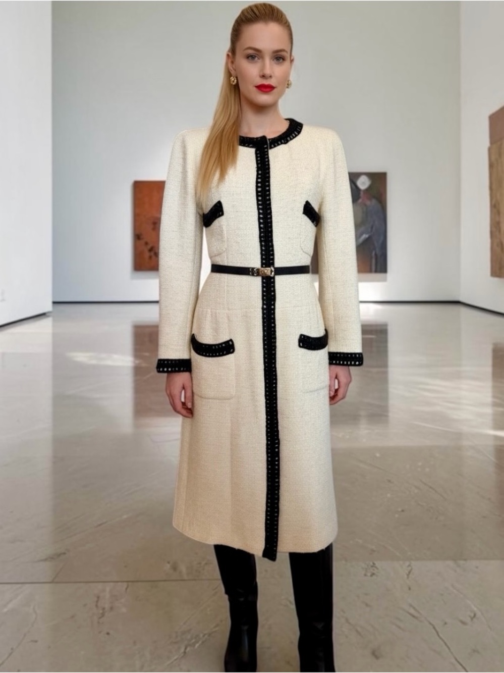 CHANEL Ivory and Black Trim Classic Jacket